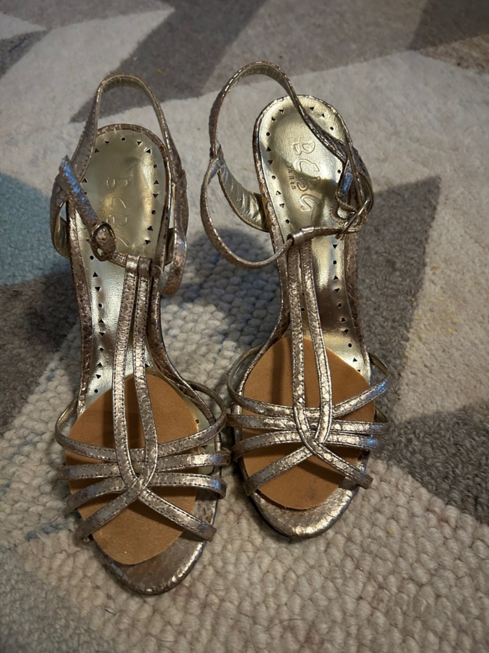 Guess Metallic Gold Strappy Slingback Heels